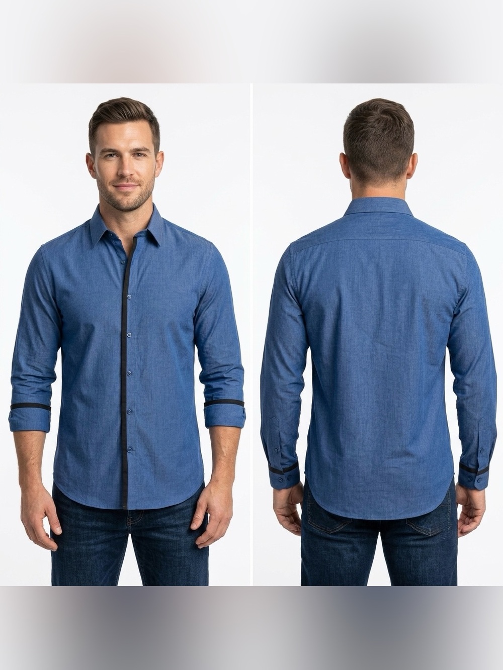 Edwards Men's Blue Long Sleeve Uniform Work Shirt Polyester MPN 1291-429 Size L